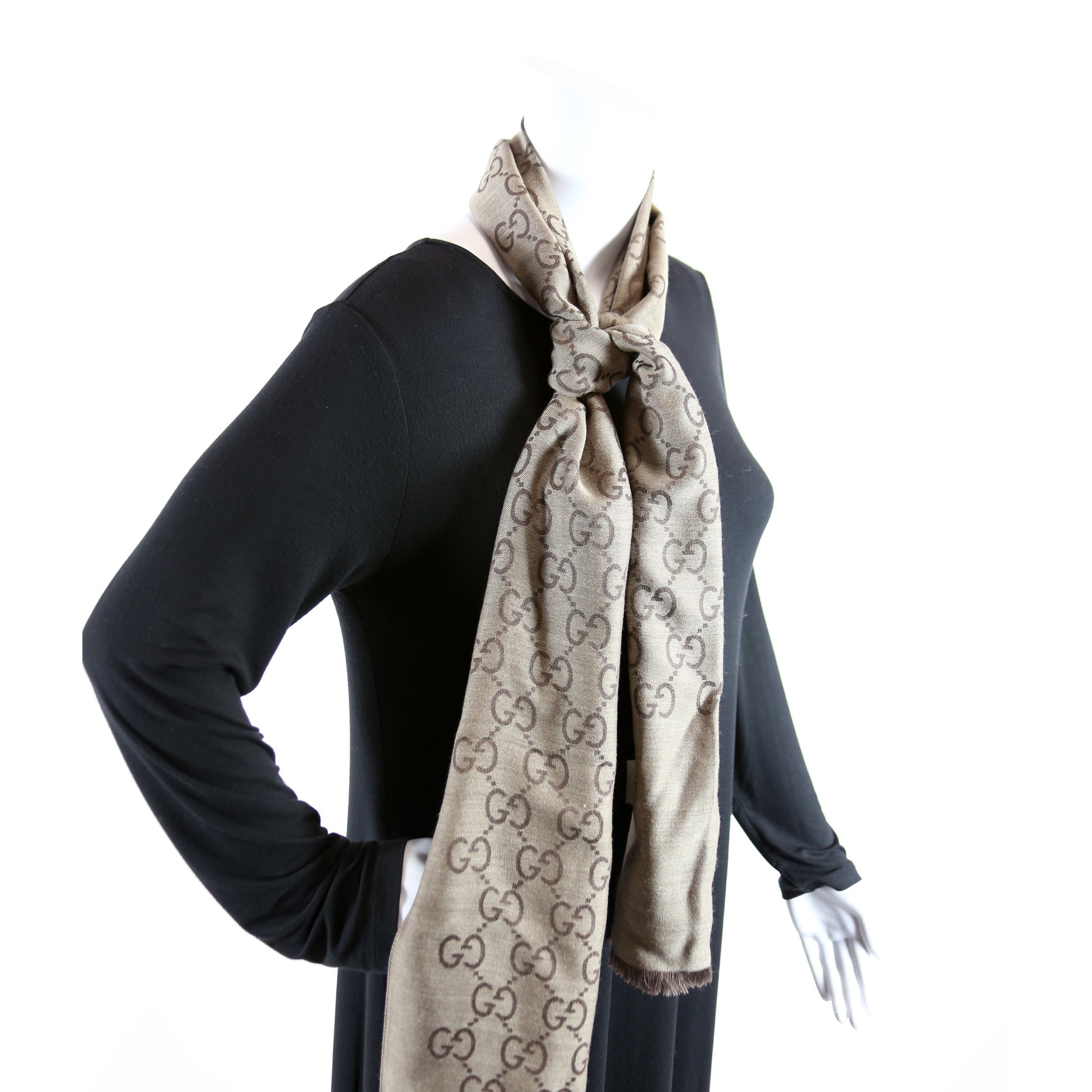 165904 GG Jacquard Knit Scarf Brown