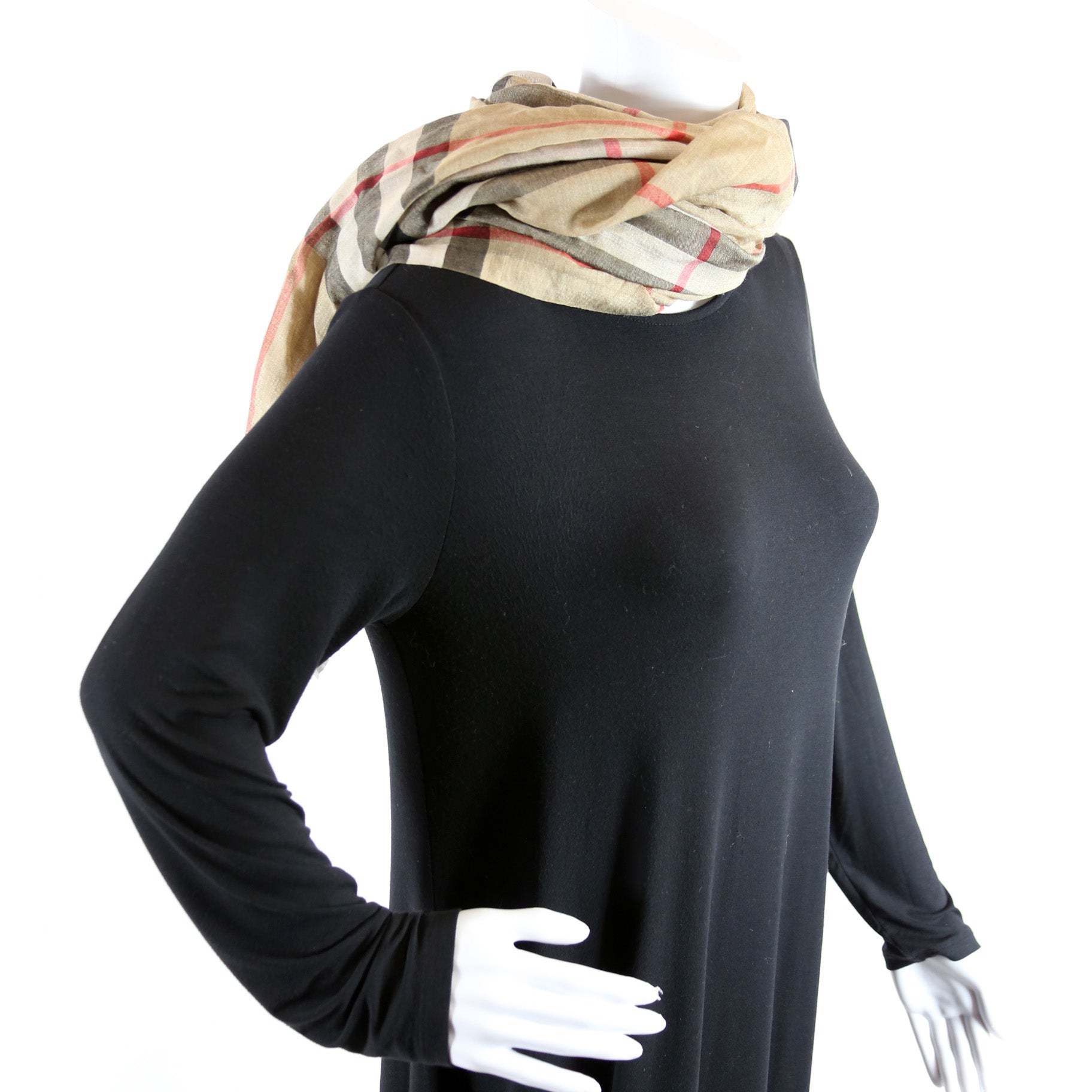 Giant Check Lightweight Wool/Silk Scarf Tan