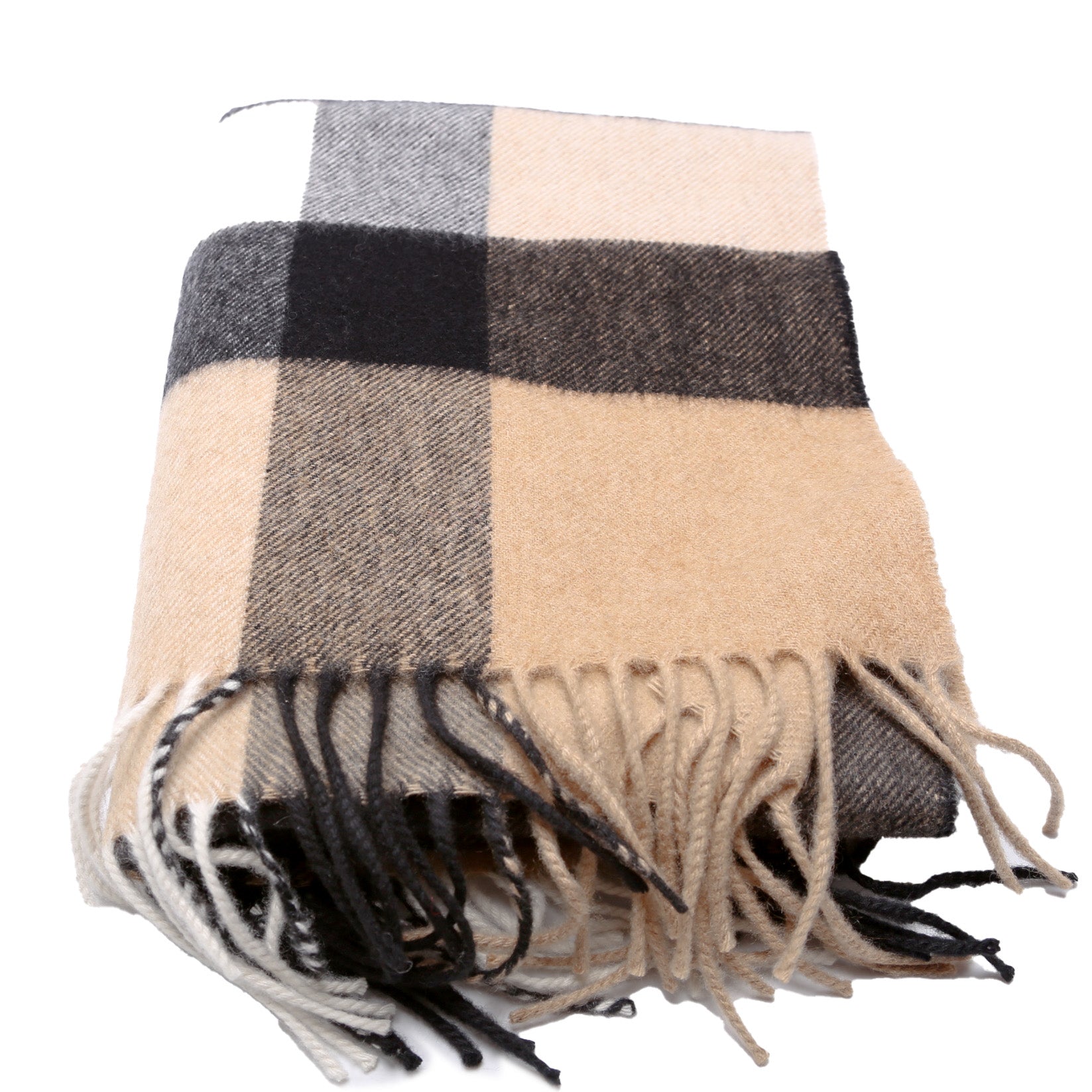 Check Cashmere Scarf Tan
