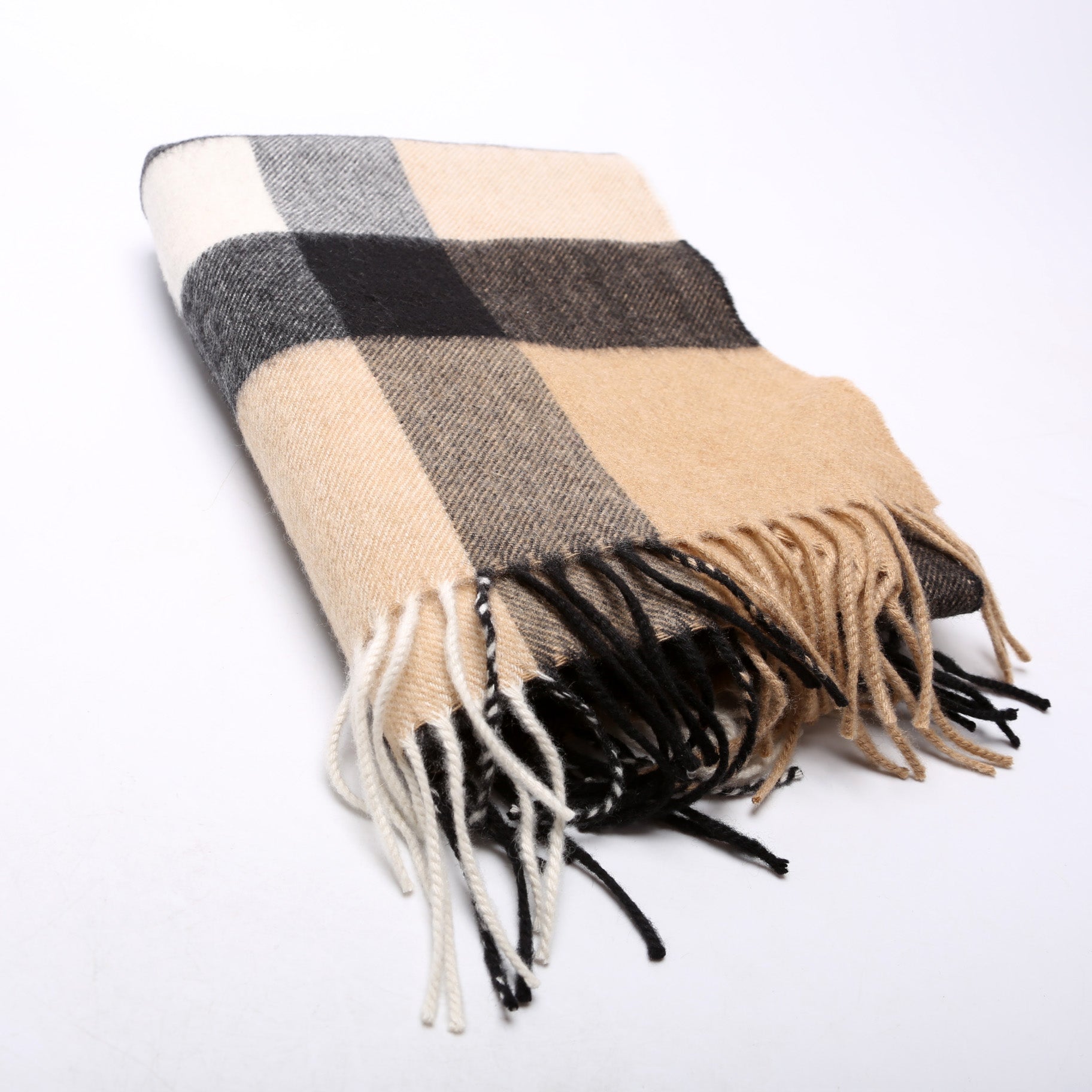 Check Cashmere Scarf Tan