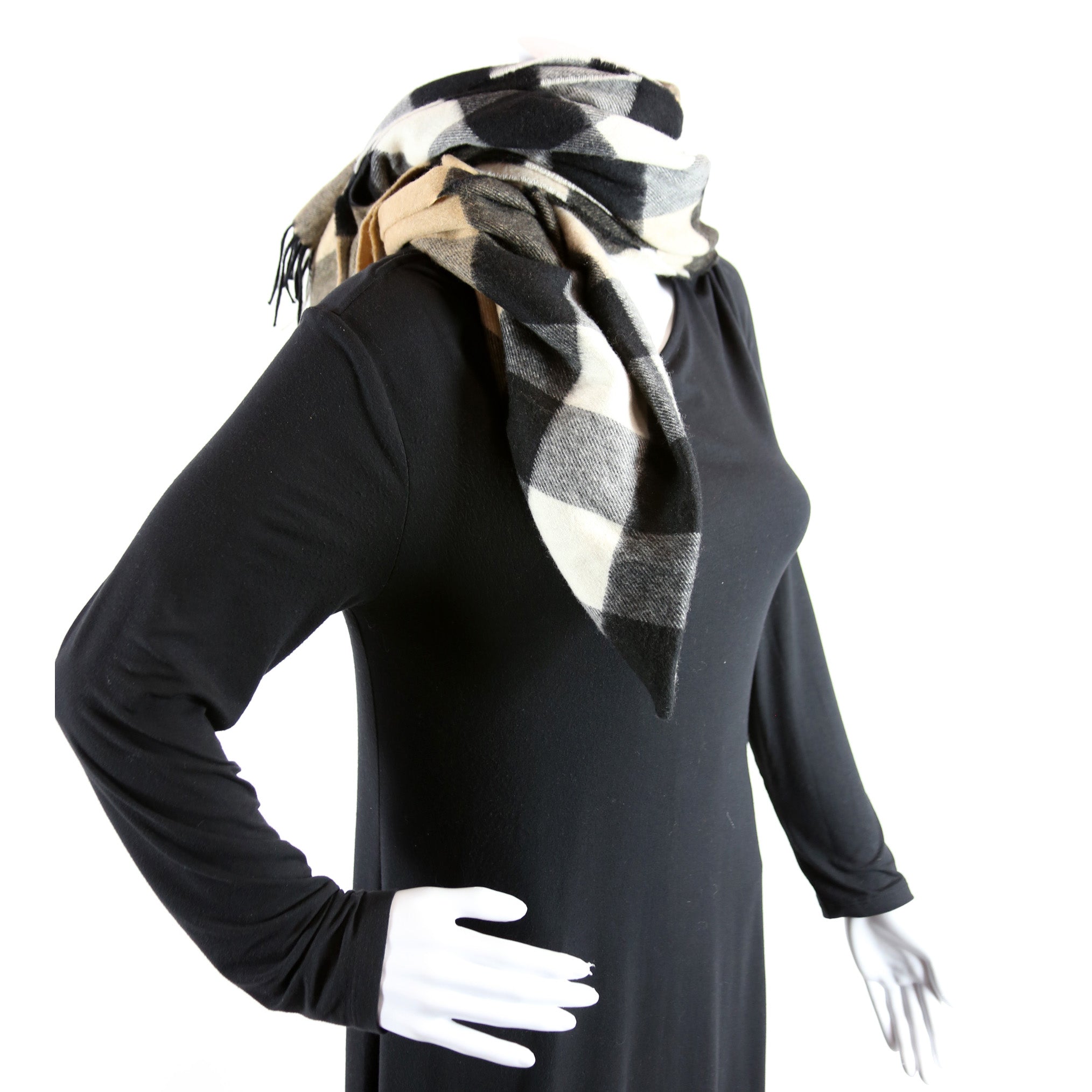 Check Cashmere Scarf Tan
