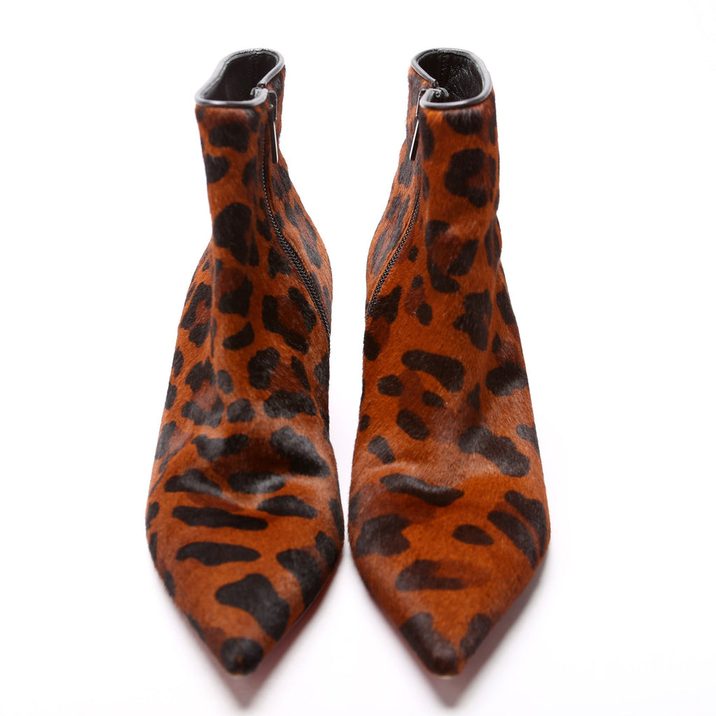 Leopard Pony Hair Kitten Heel Ankle Boots Size 37.5 Cheetah