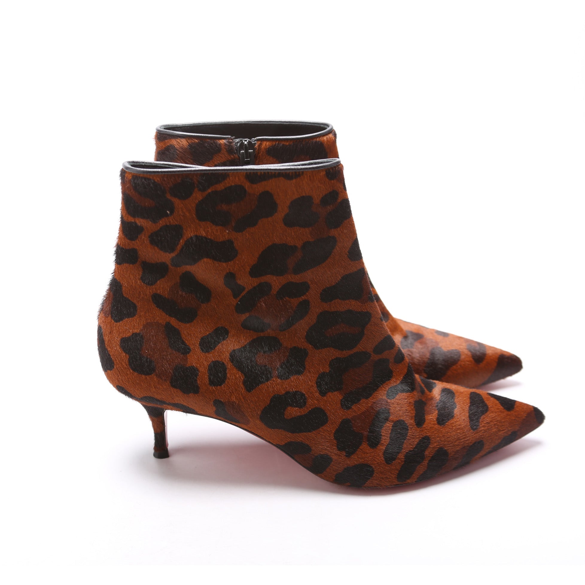 Leopard Pony Hair Kitten Heel Ankle Boots Size 37.5 Cheetah