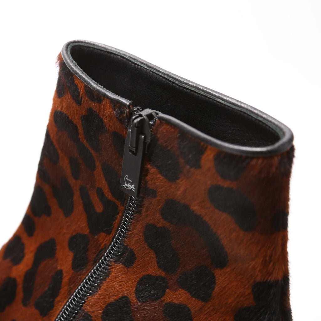 Leopard Pony Hair Kitten Heel Ankle Boots Size 37.5 Cheetah