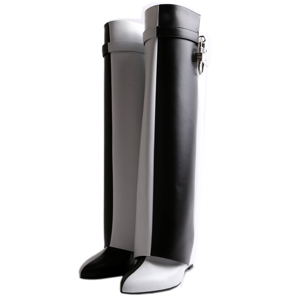 2-Tone Shark Lock Knee High Boots Size 40