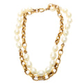 Faux Pearl/Chain 2-Row Vintage Necklace Gold/Pearl
