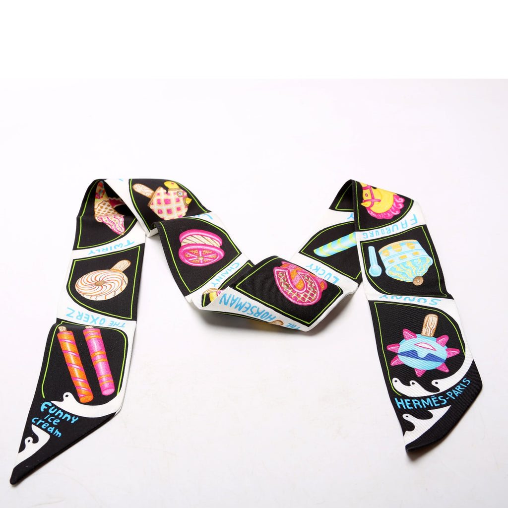 'Funny Ice Cream' Twilly Silk Scarf Multicolor