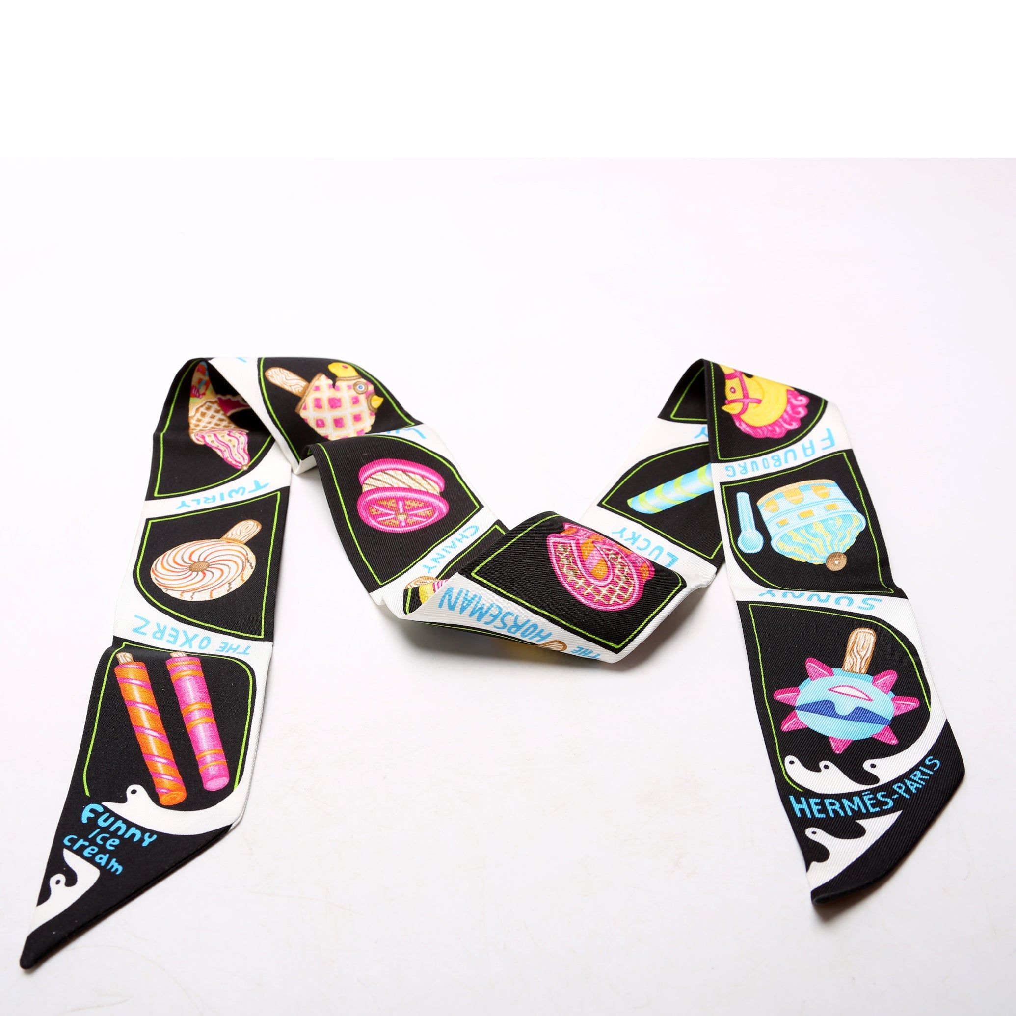 'Funny Ice Cream' Twilly Silk Scarf Multicolor