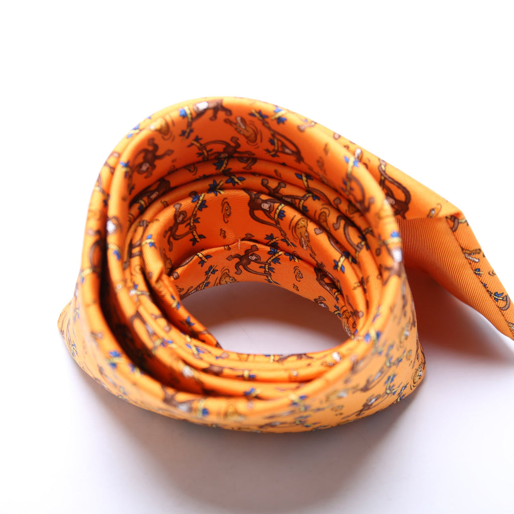 Monkey/Crocodile Print Silk Tie Orange/Multicolor