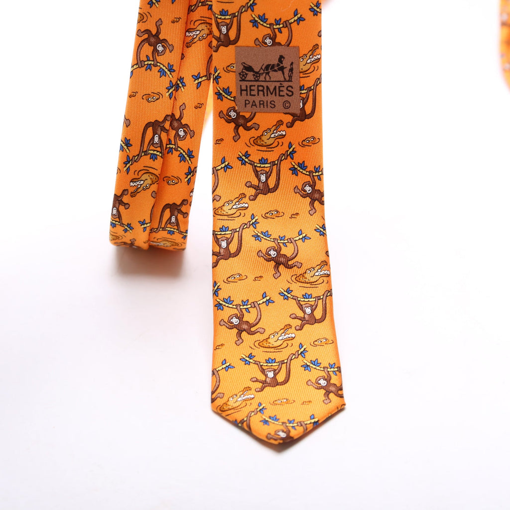 Monkey/Crocodile Print Silk Tie Orange/Multicolor