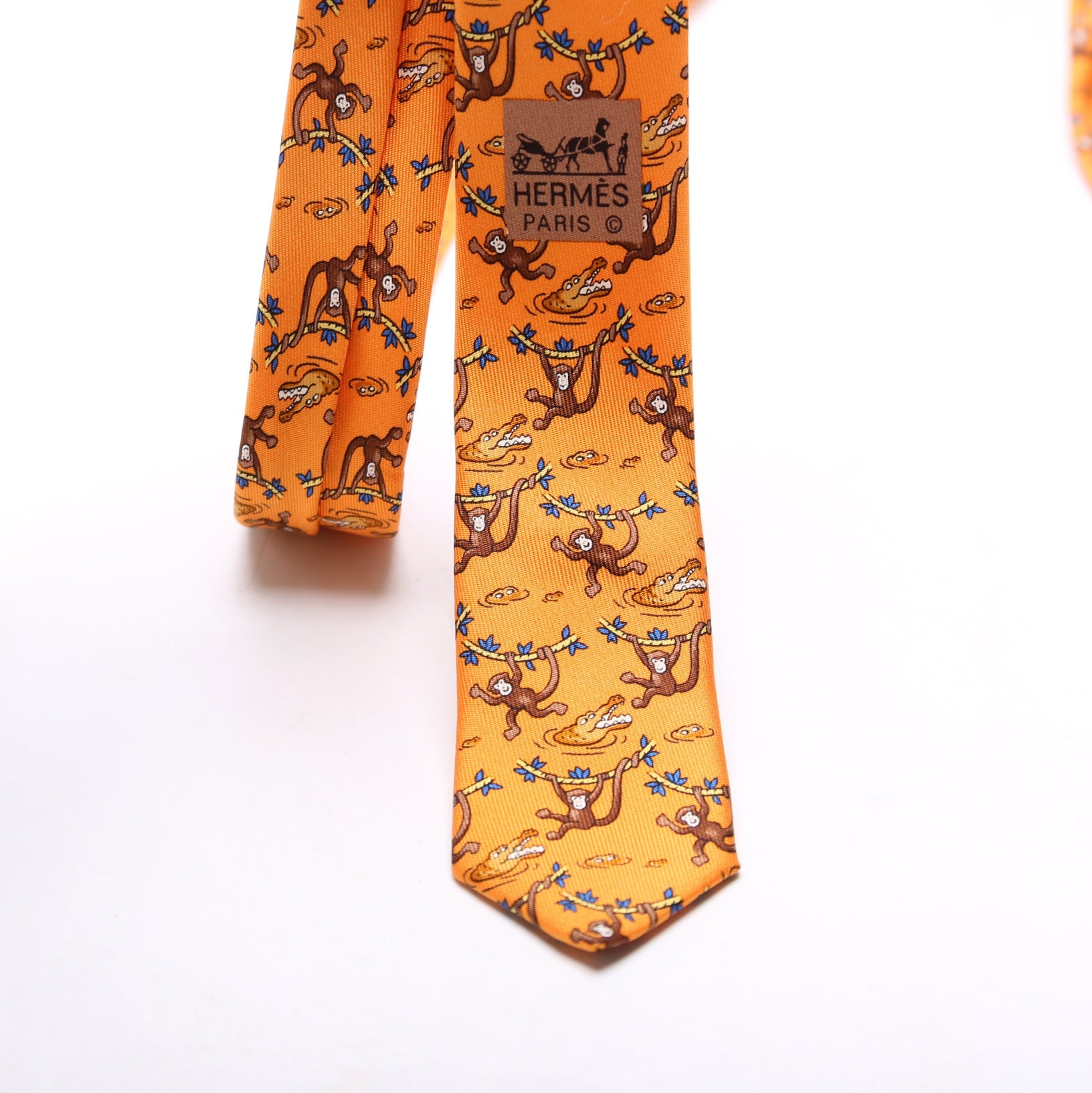 Monkey/Crocodile Print Silk Tie Orange/Multicolor