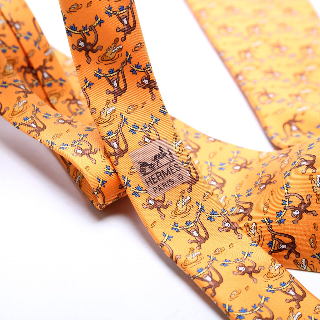 Monkey/Crocodile Print Silk Tie Orange/Multicolor