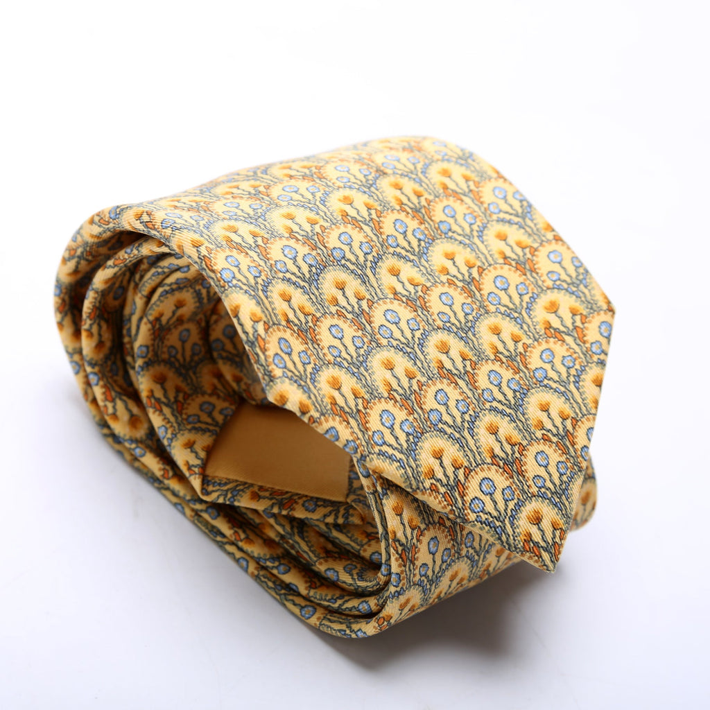 Floral Print Silk Tie Yellow/Blue