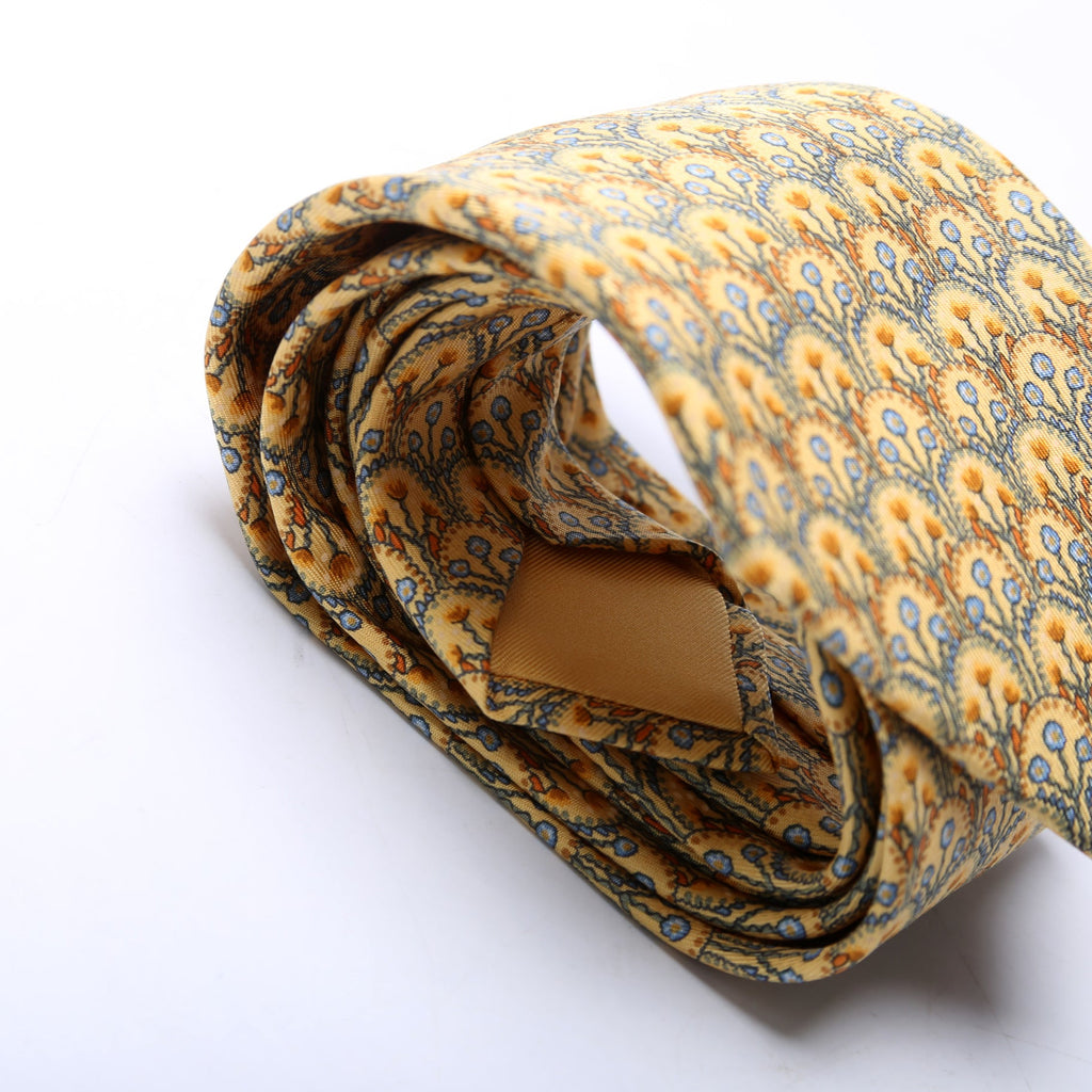 Floral Print Silk Tie Yellow/Blue