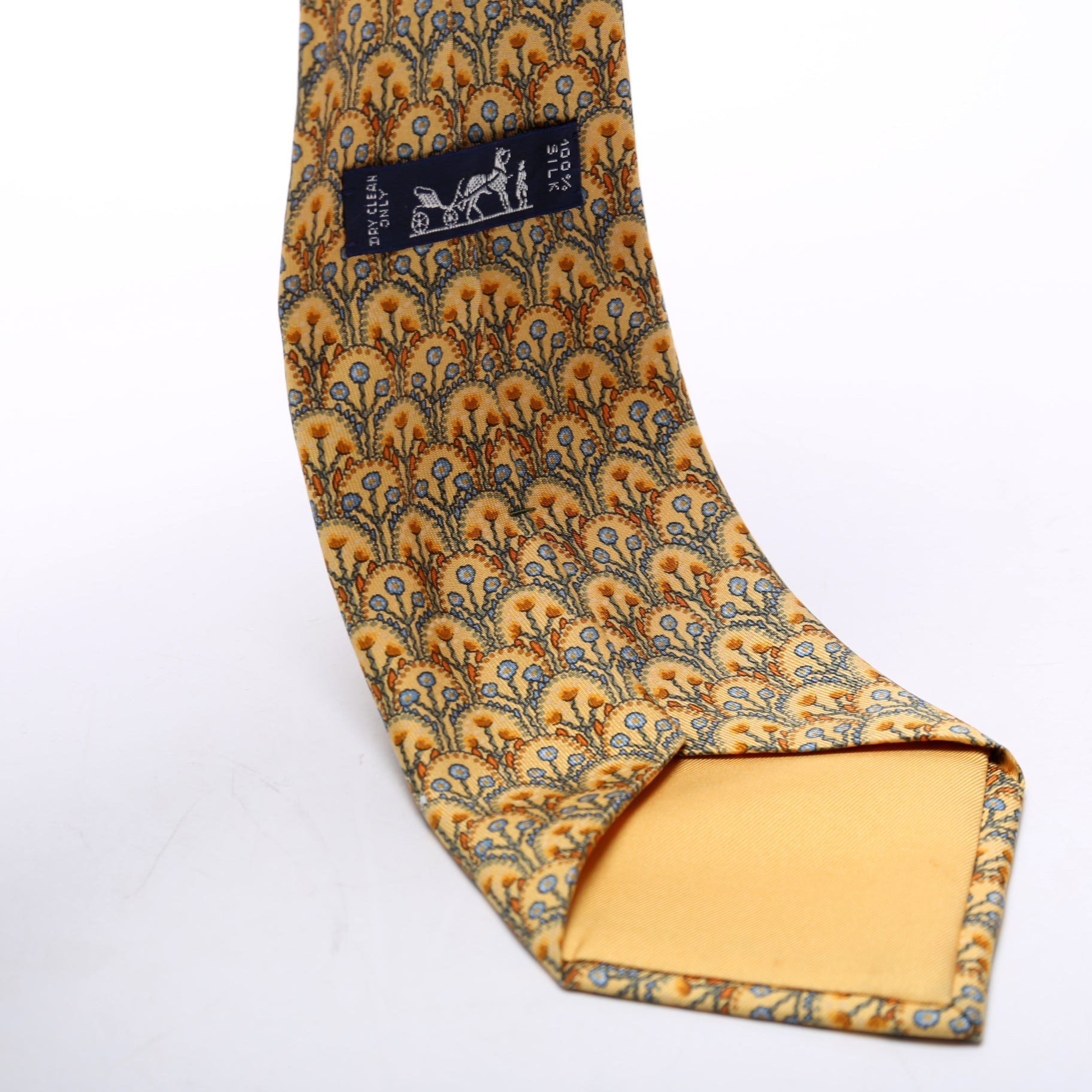 Floral Print Silk Tie Yellow/Blue