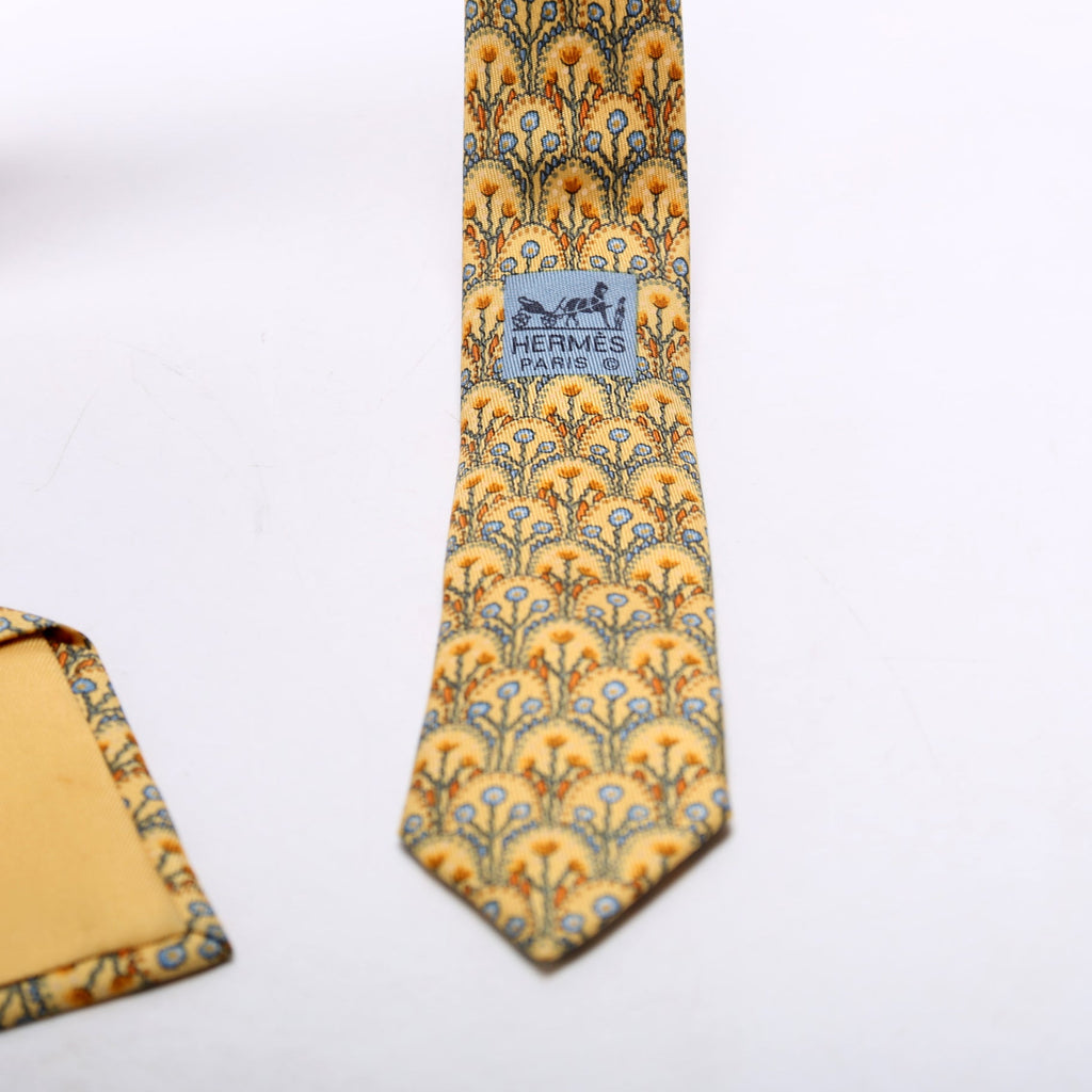 Floral Print Silk Tie Yellow/Blue