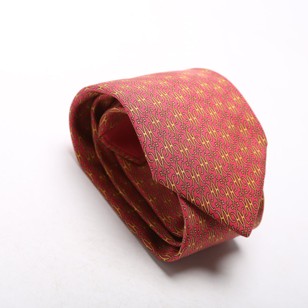 Double H Print Silk Tie Red/Yellow