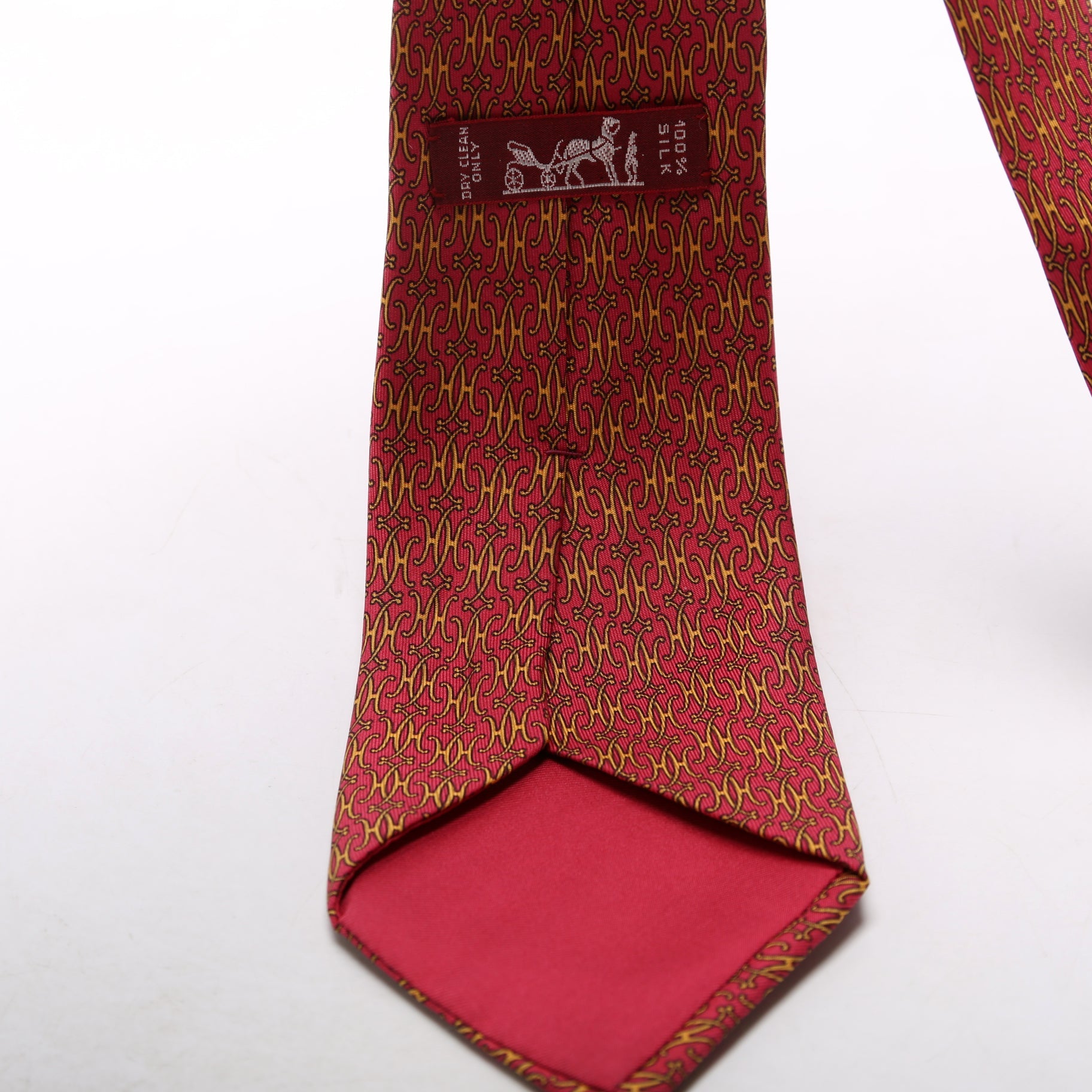 Double H Print Silk Tie Red/Yellow