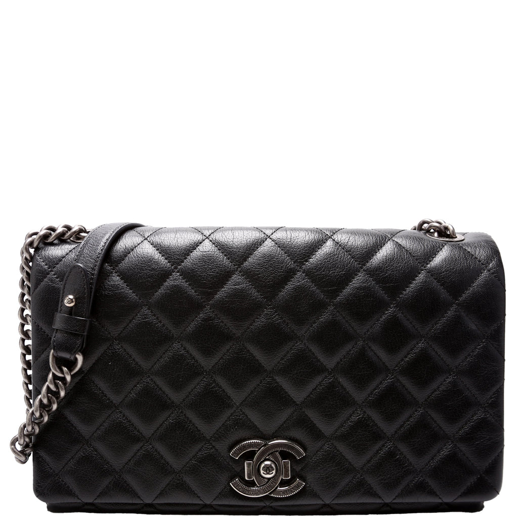 City Rock Large Flap Goatskin Quilted 21M Black