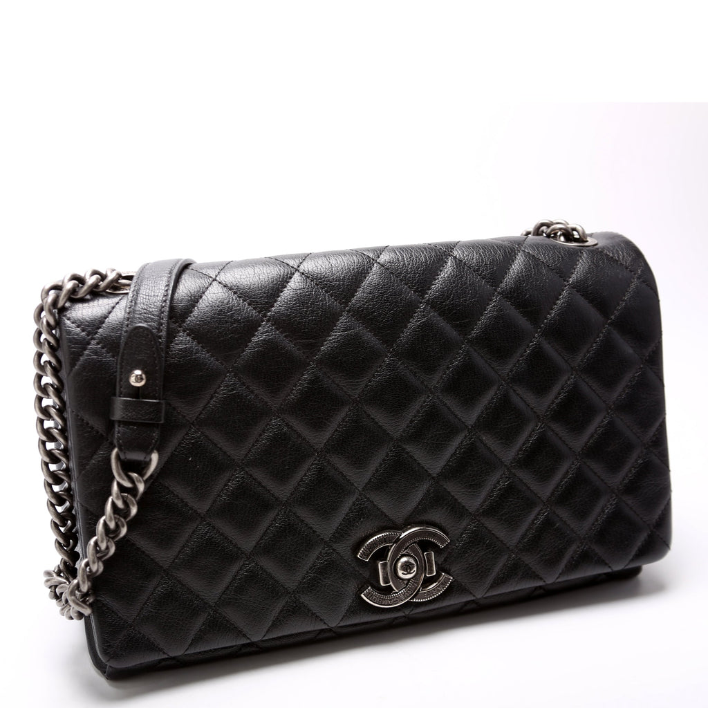 City Rock Large Flap Goatskin Quilted 21M Black