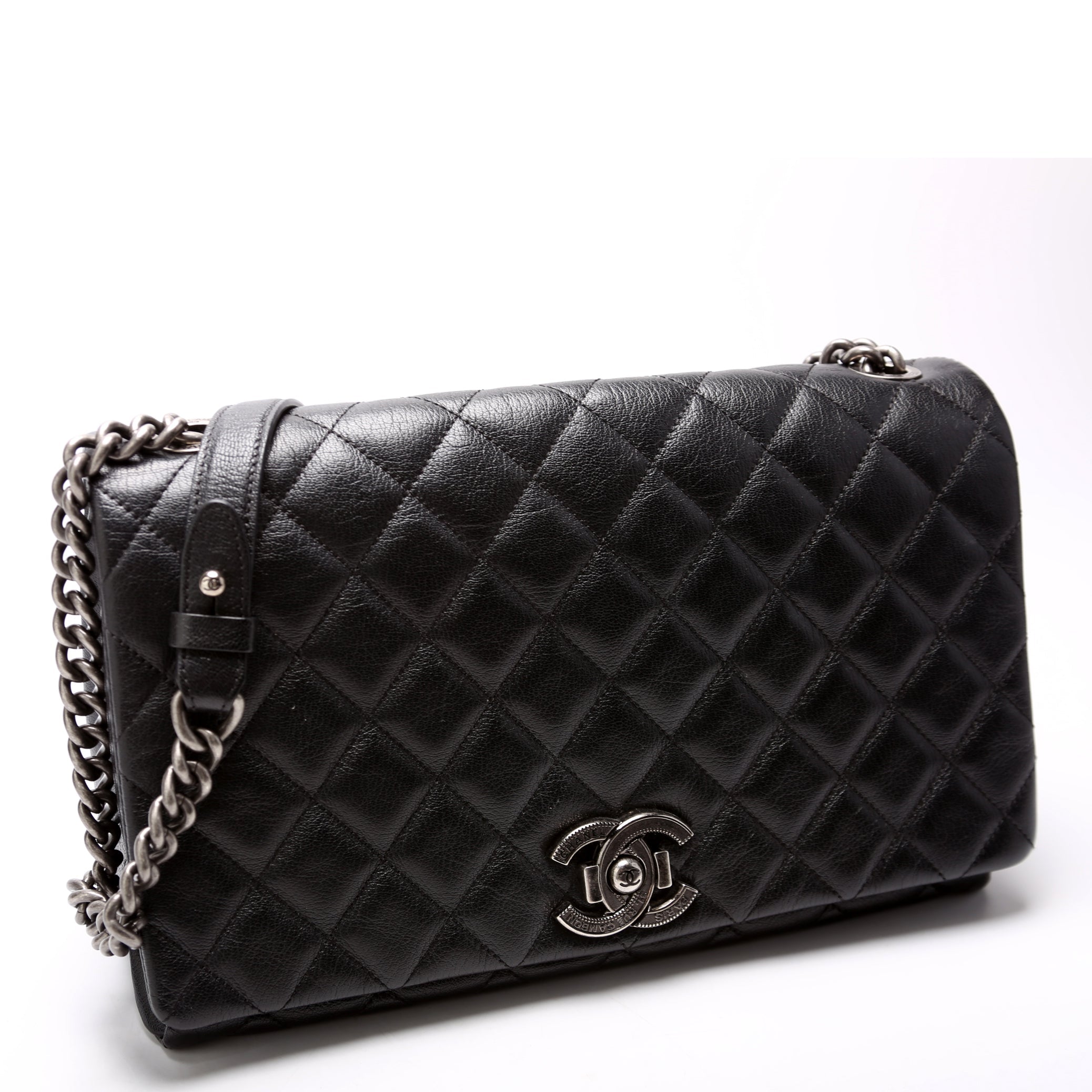 City Rock Large Flap Goatskin Quilted 21M Black