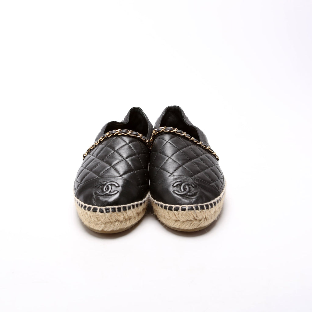 CC Quilted Leather Espadrilles Size 36 Black