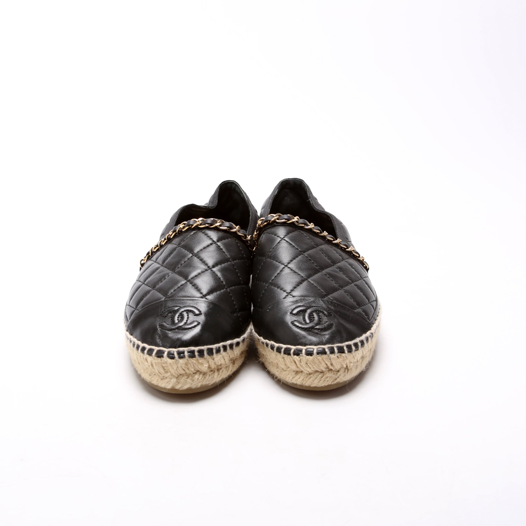 CC Quilted Leather Espadrilles Size 36 Black