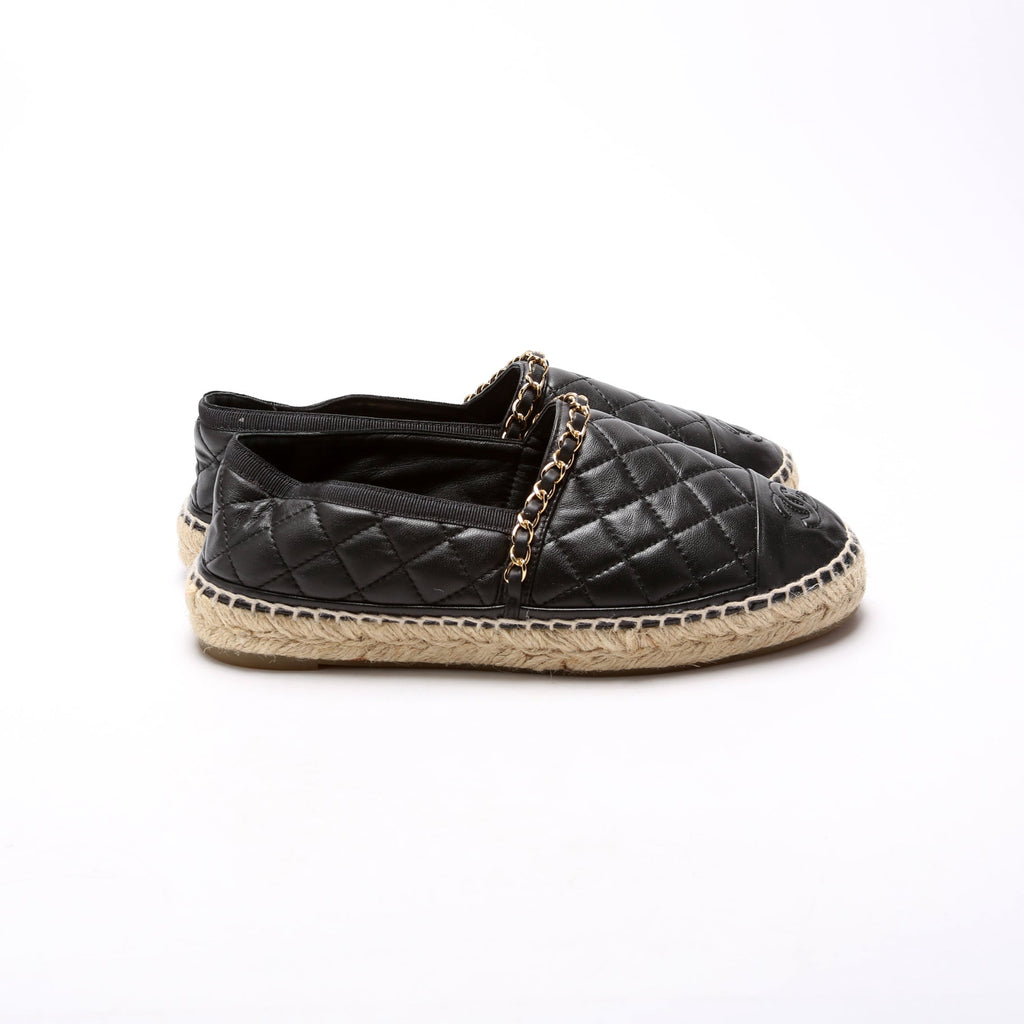 CC Quilted Leather Espadrilles Size 36 Black