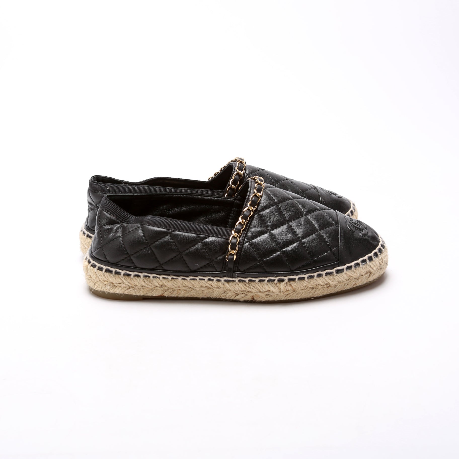 CC Quilted Leather Espadrilles Size 36 Black