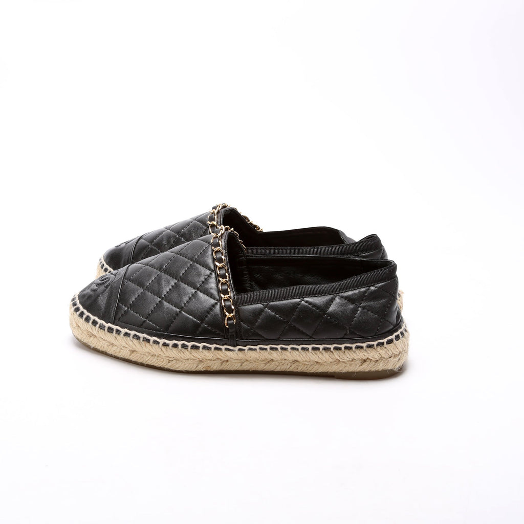 CC Quilted Leather Espadrilles Size 36 Black