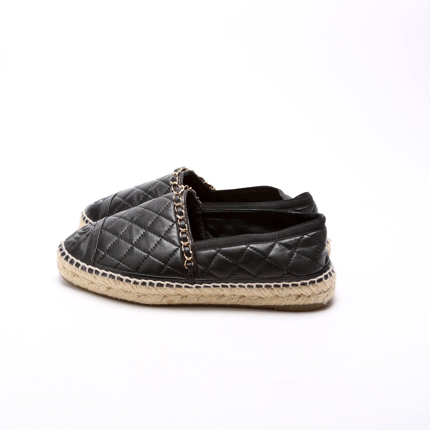 CC Quilted Leather Espadrilles Size 36 Black
