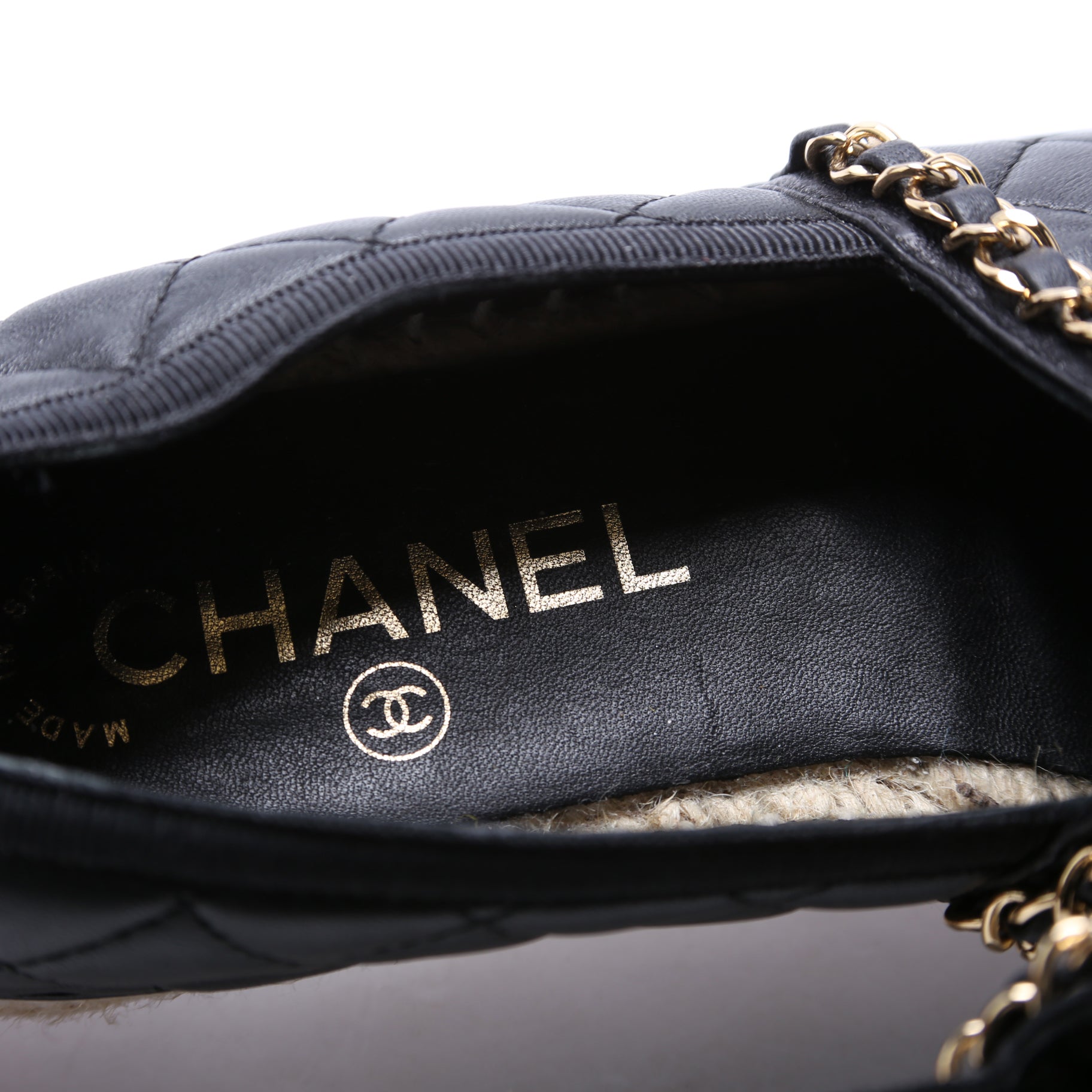 CC Quilted Leather Espadrilles Size 36 Black