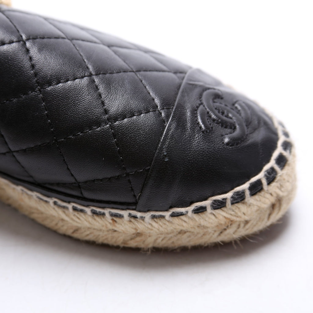 CC Quilted Leather Espadrilles Size 36 Black