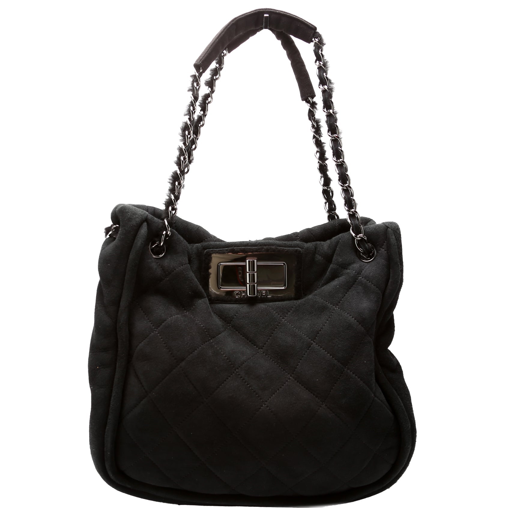 Mademoiselle Shearling Quilted Tote 9M Black