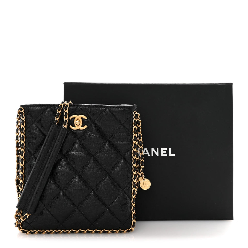 Chanel Caviar Quilted Mini Never Ending Chain Tote Black