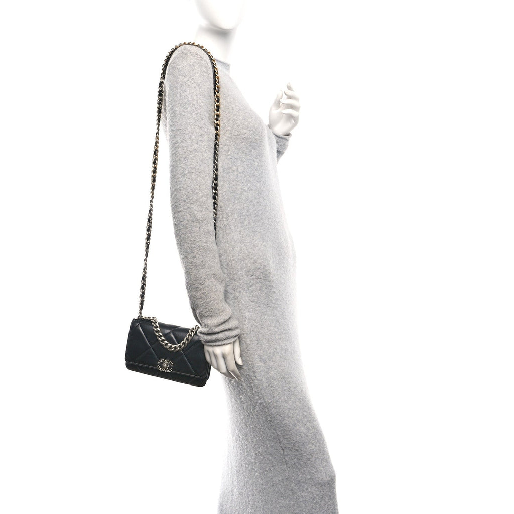 Chanel Lambskin Quilted Chanel 19 Wallet On Chain WOC Black