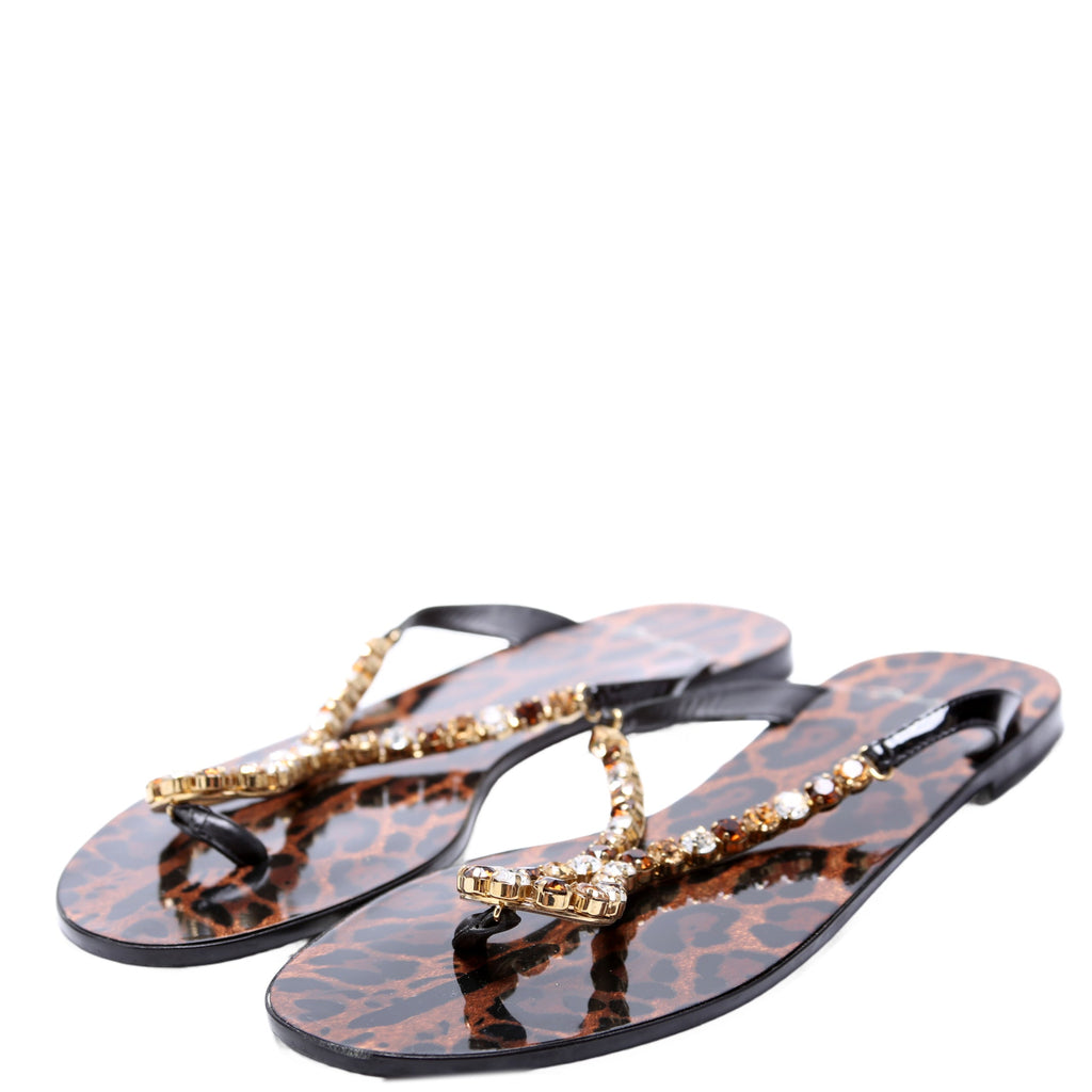Patent/Crystal Flip Flops Size 41 Cheetah