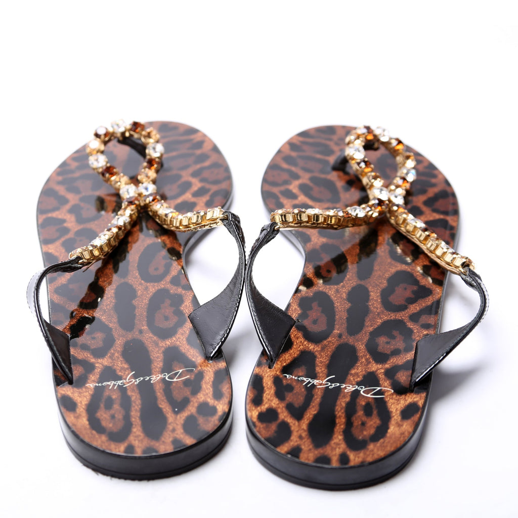 Patent/Crystal Flip Flops Size 41 Cheetah