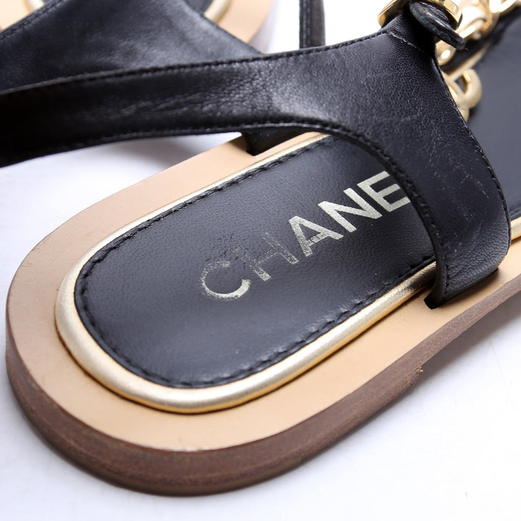 CC Chain T-Strap Sandals Size 38.5 Black
