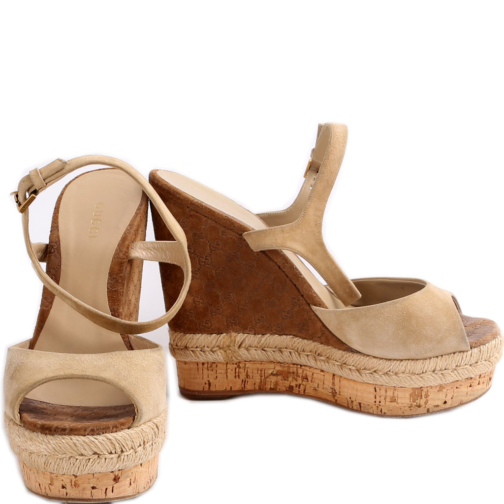 Gucci Peep Toe Espadrille Wedges Size 37.5