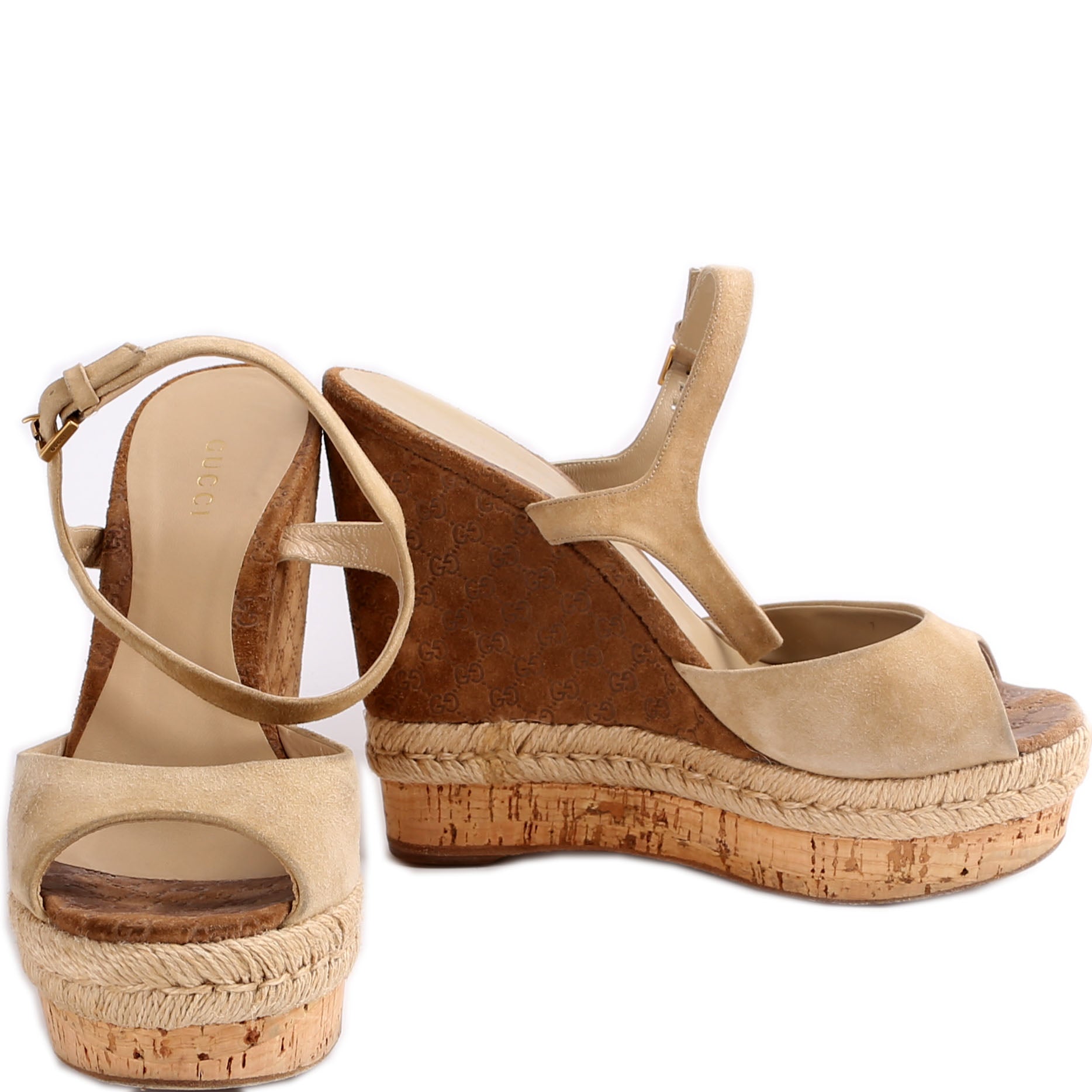 Gucci Peep Toe Espadrille Wedges Size 37.5