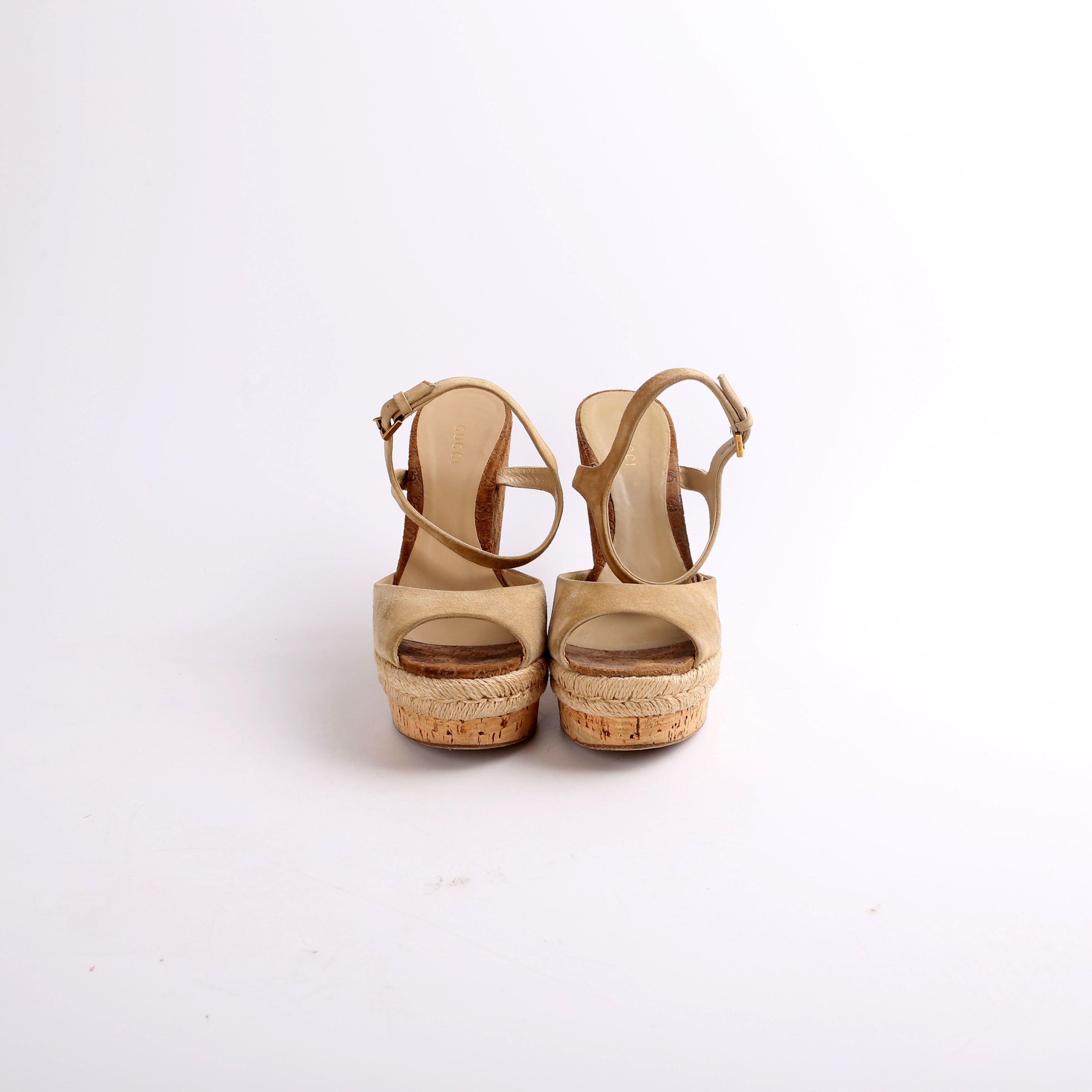 Gucci Peep Toe Espadrille Wedges Size 37.5