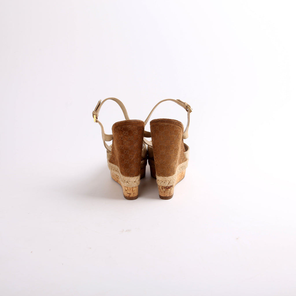 Gucci Peep Toe Espadrille Wedges Size 37.5