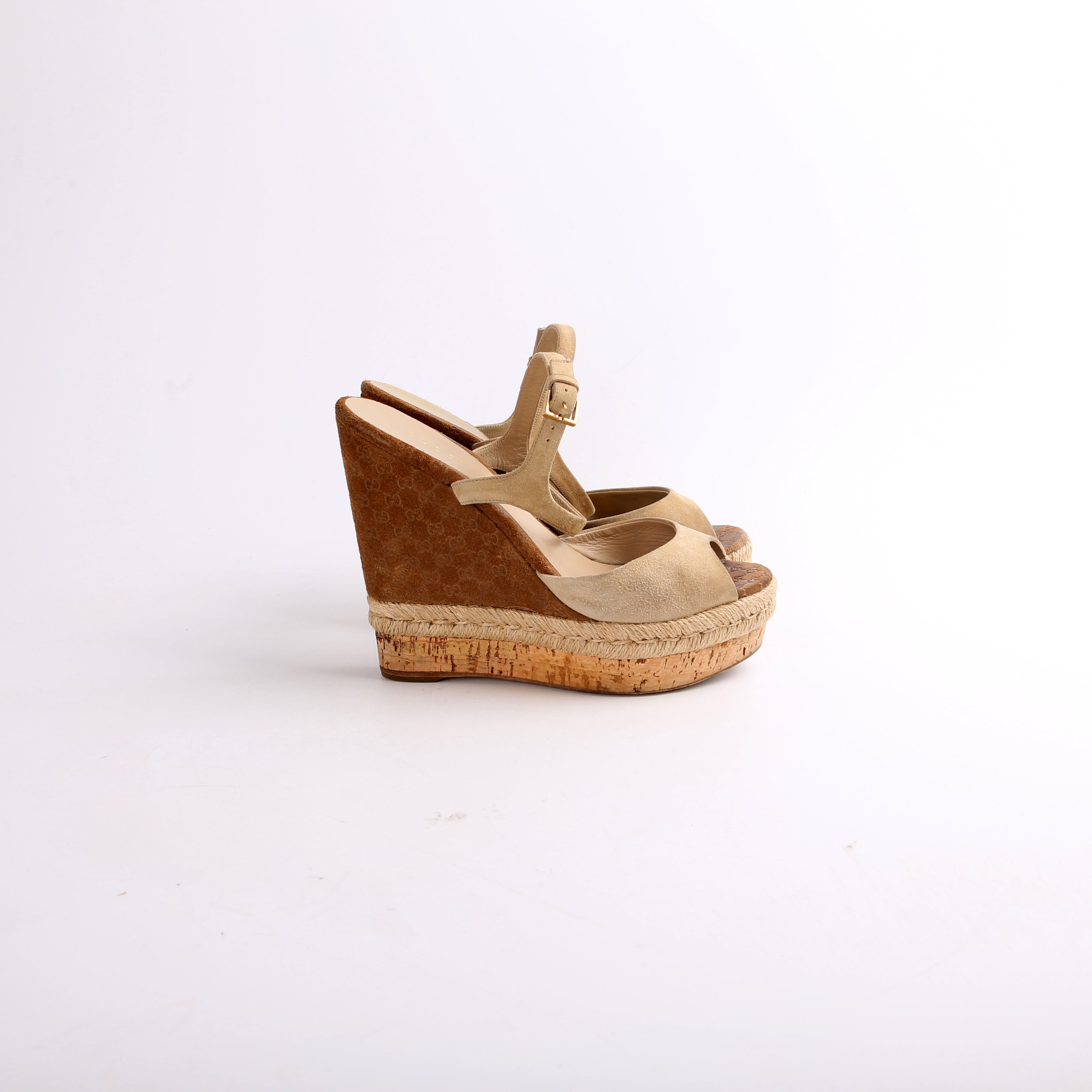 Gucci Peep Toe Espadrille Wedges Size 37.5