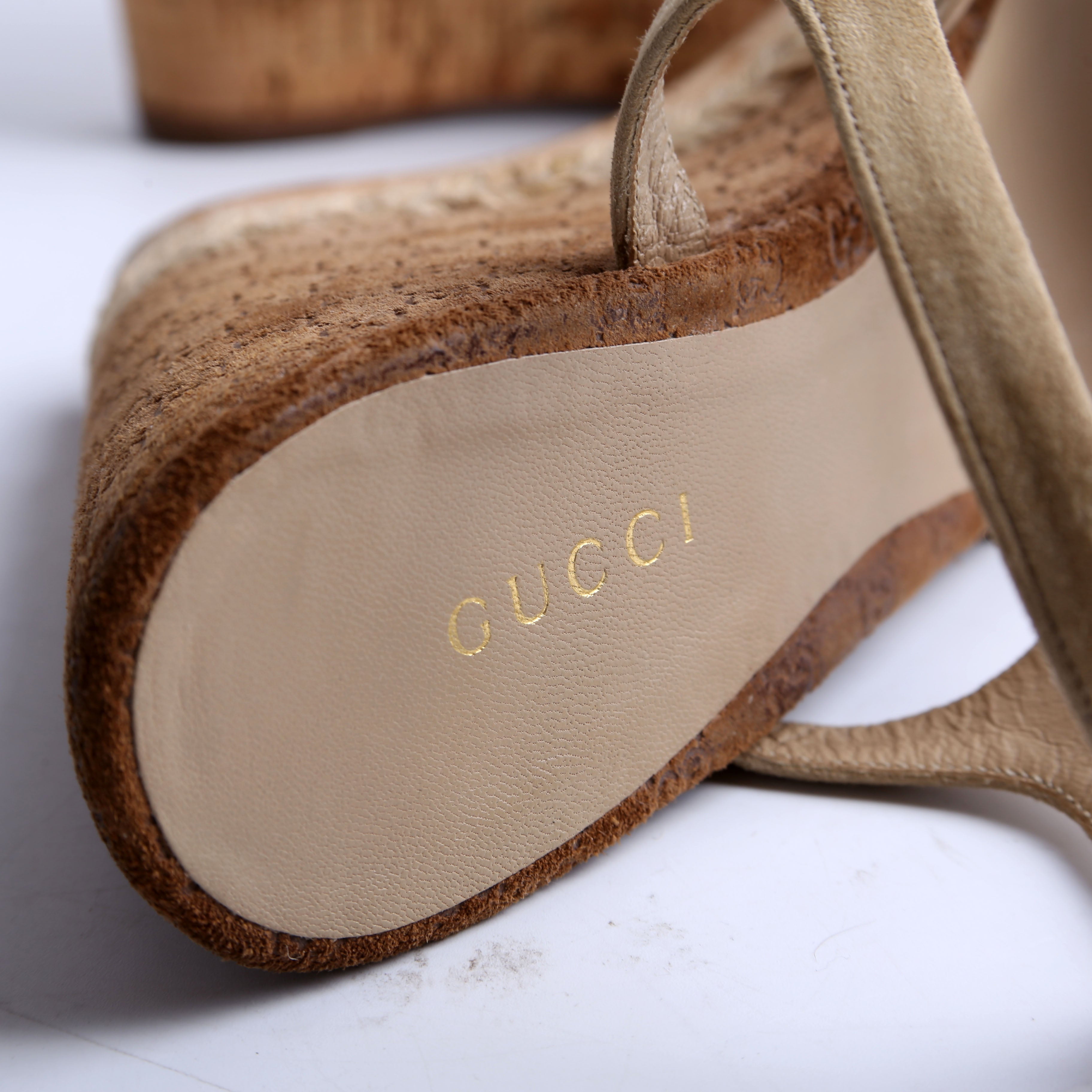 Gucci Peep Toe Espadrille Wedges Size 37.5