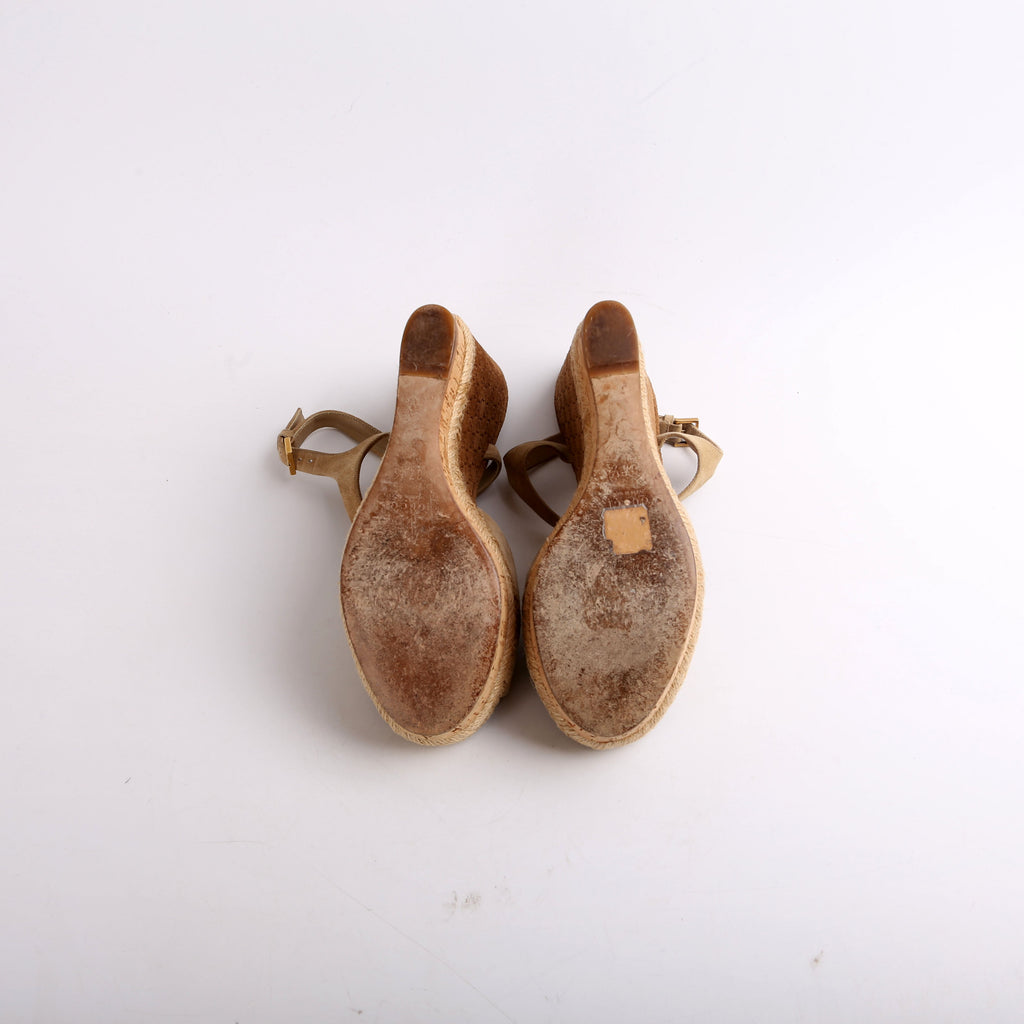 Gucci Peep Toe Espadrille Wedges Size 37.5