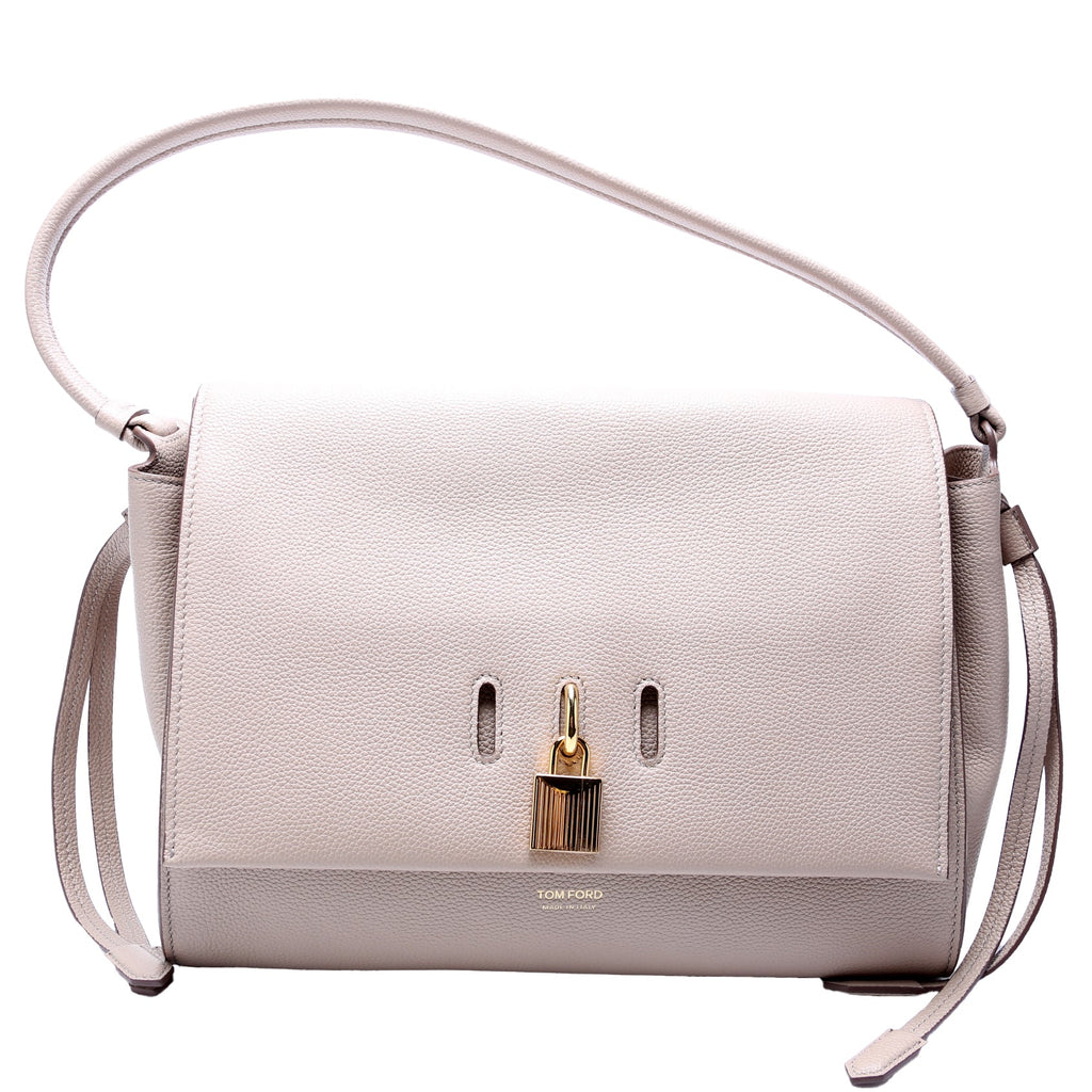 Padlock Medium Shoulder Flap Bag Grain Leather Beige