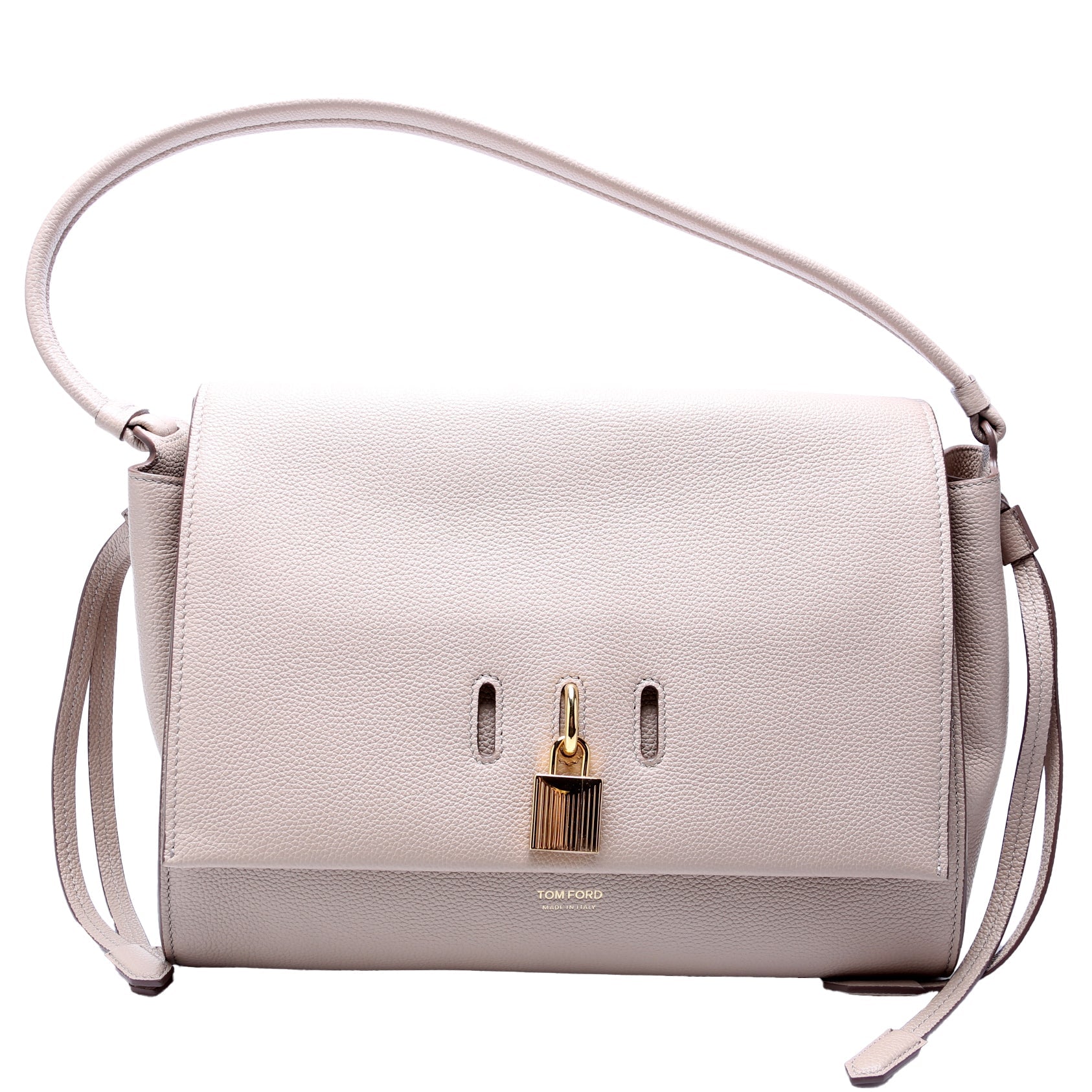 Padlock Medium Shoulder Flap Bag Grain Leather Beige