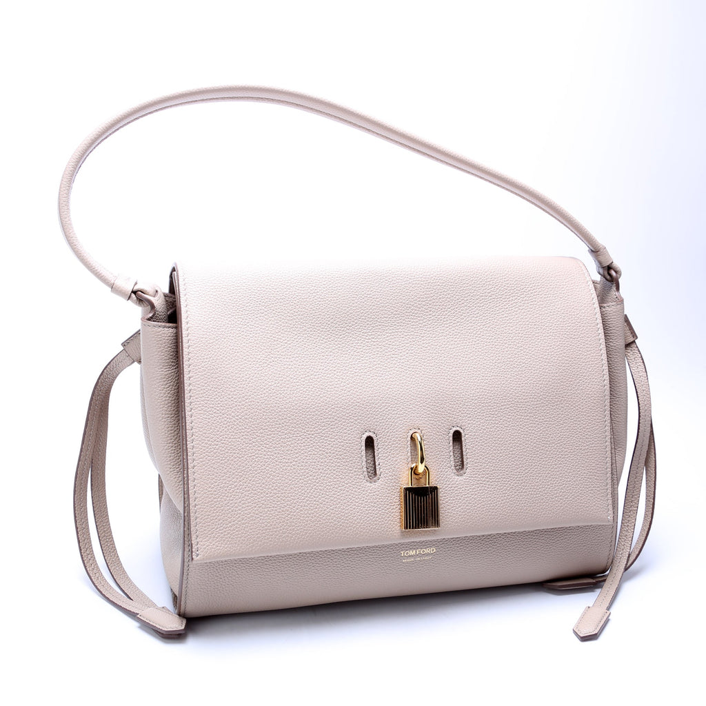 Padlock Medium Shoulder Flap Bag Grain Leather Beige