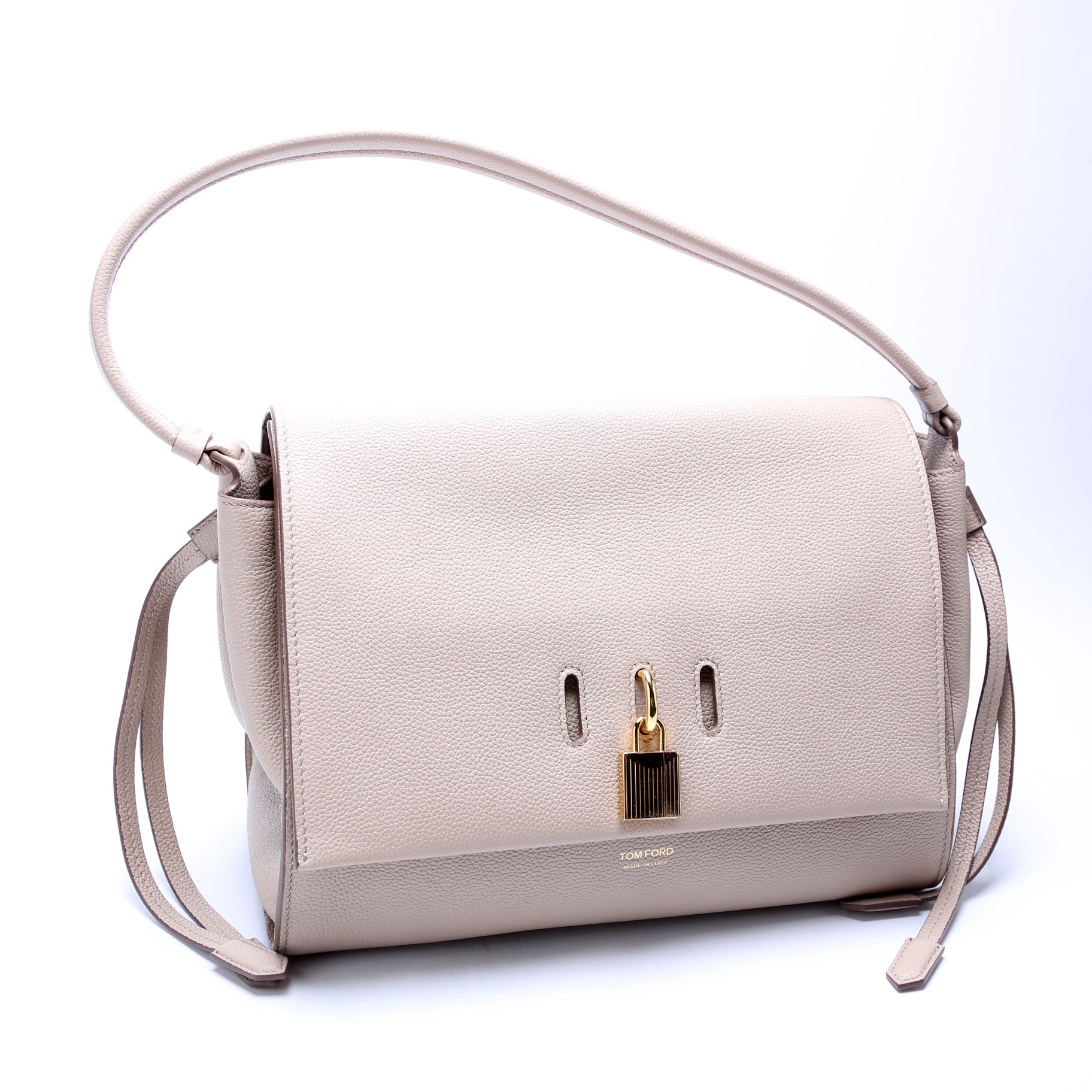Padlock Medium Shoulder Flap Bag Grain Leather Beige